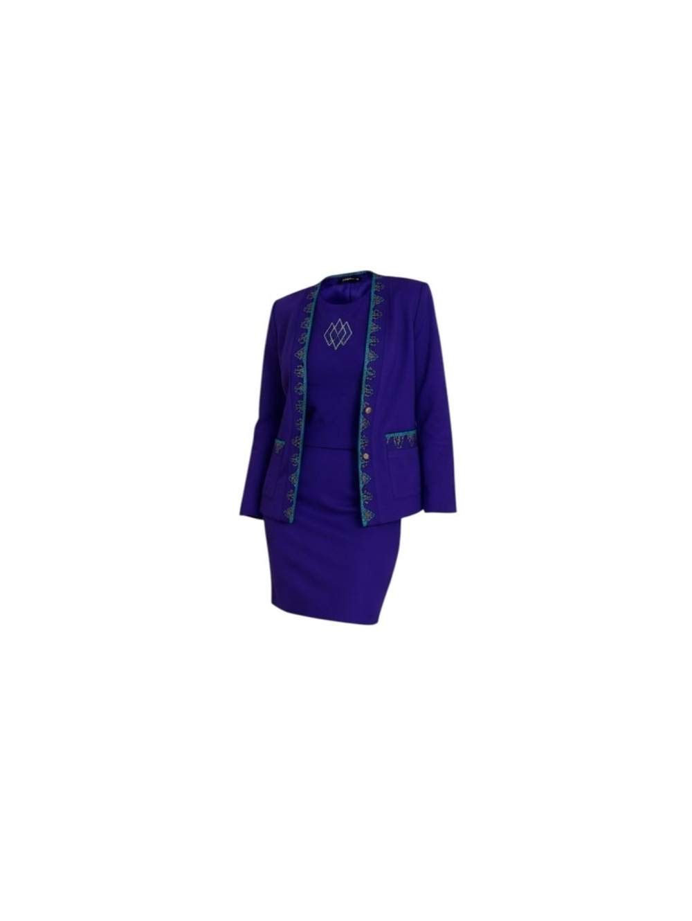 Vintage Purple Embellished 3-Piece Skirt Suit